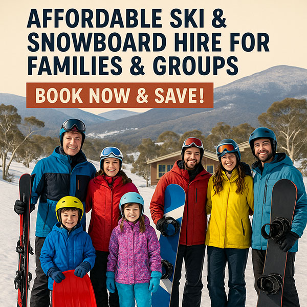 Family and group enjoying affordable ski, snowboard and snow play hire in Jindabyne with Monster Depot Ski Hire